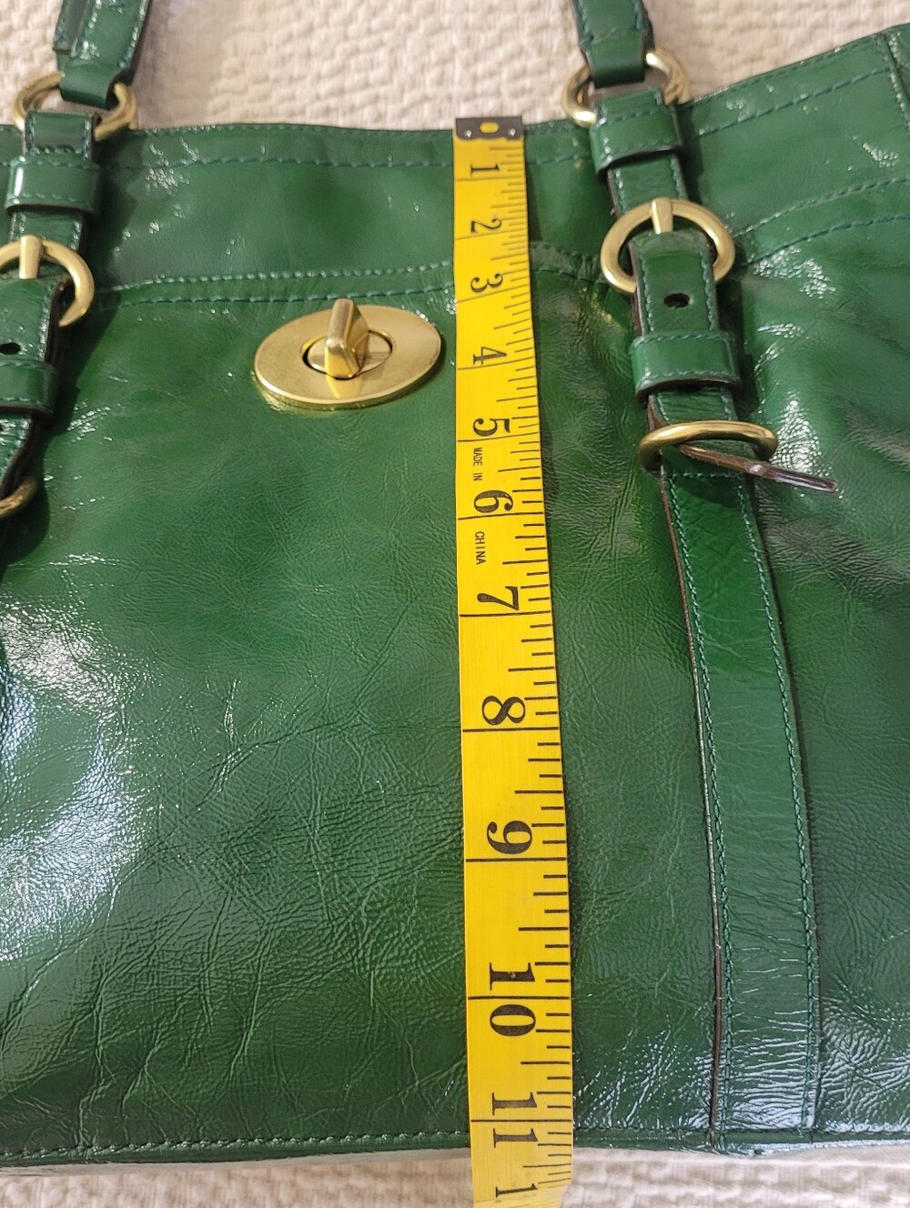 Vintage Coach F14022 Ergo Chelsea Green Patent Leather Pleated Tote Bag Purse - Picture 14 of 16